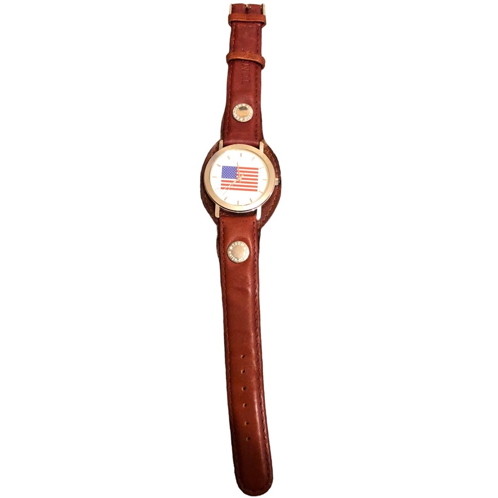 (906)Vintage watch with American flag 🇺🇸 in dial and Brown leather band